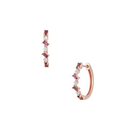 14K Rose Gold, Rhodolite Garnet & Diamond Huggie Earrings