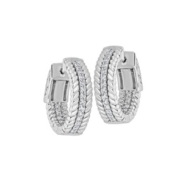 14K White Gold & 0.5 TCW Diamond Hoop Huggies Earrings