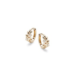 14K Yellow Gold & 0.05 TCW Diamond Floral Huggie Earrings