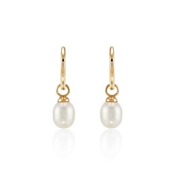 14K Yellow Gold & 6-8MM Oval Cultured Freshwater Pearl Huggies Earrings