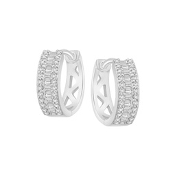 14K White Gold & 0.25 TCW Diamond Huggie Earrings