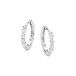 14K White Gold & 0.24 TCW Diamond Huggie Hoop Earrings
