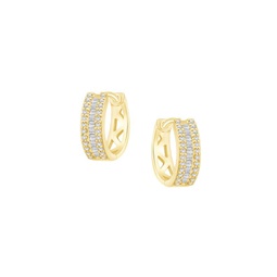 14K Yellow Gold & 0.25 TCW Diamond Huggie Hoop Earrings