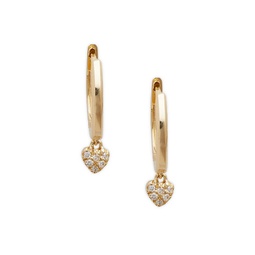 14K Yellow Gold & Diamond Heart-Drop Huggie Earrings