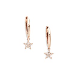 14K Rose Gold & 0.04 TCW Diamond Star Huggies Earrings
