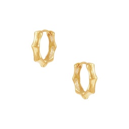 14K Yellow Gold Bamboo Design Huggie Earrings