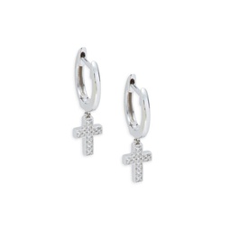 14K White Gold & 0.04 TCW Diamond Cross Huggie Hoop Earrings