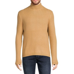Ribbed Merino Wool Blend Turtleneck Sweater