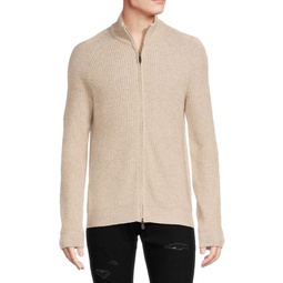 Merino Wool Blend Shaker Full Zip Sweater