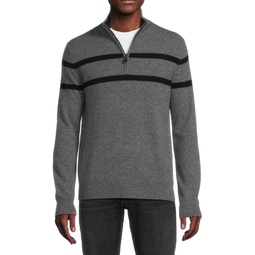 Striped 100% Cashmere Quarter Zip Sweater