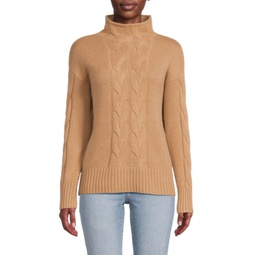 Funnel Neck Cable Knit 100% Cashmere Sweater