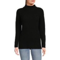 Whipstitch Funnel Neck 100% Cashmere Sweater