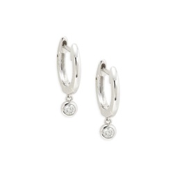 14K White Gold & 0.07 TCW Diamond Huggie Earrings