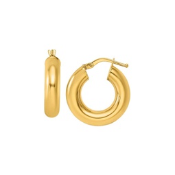 14K Yellow Gold Round Tube Huggie Hoop Earrings