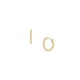 14K Yellow Gold Twist Huggie Hoop Earrings