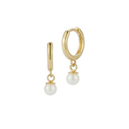 14K Yellow Gold & 3.8MM Cultured Freshwater Pearl Charm Huggie Earrings