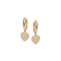 14K Yellow Gold Heart Huggie Earrings