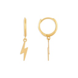14K Yellow Gold Lightning Charm Huggie Earrings