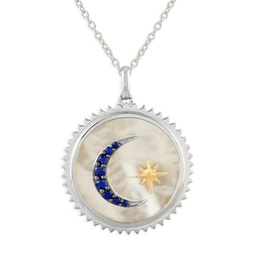 14K Yellow Goldplated Sterling Silver, Mother of Pearl & Sapphire Moon Star Pendant Necklace
