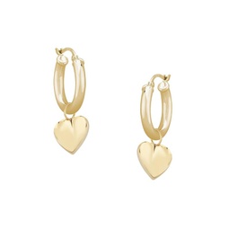 14K Yellow Gold Heart Drop Huggie Earrings