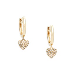 14K Yellow Gold & 0.09 TCW Diamond Heart Huggie Earrings