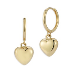 14K Yellow Gold Puff Heart Huggie Hoop Earrings