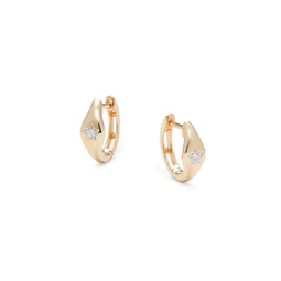14K Yellow Gold & 0.02 TCW Diamond Star Huggie Earrings