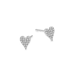 14K White Gold & 0.10 TCW Diamond Heart Stud Earrings