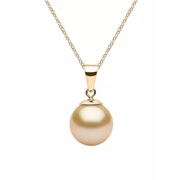 14K Yellow Gold & 9-10MM Golden South Sea Pearl Pendant Necklace