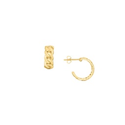 14K Yellow Gold Link Huggie Hoop Earrings