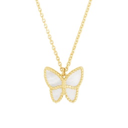 14K Yellow Gold & Mother of Pearl Butterfly Necklace