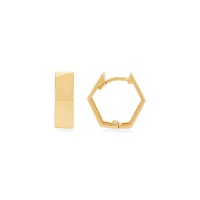 14K Yellow Gold Hexagon Huggie Earrings