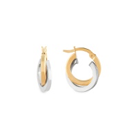 14K Two-Tone Gold Criss Cross Huggie Earrings