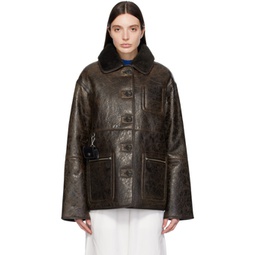 Brown Ada Reversible Leather Jacket 241231F064011