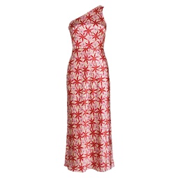 Justine Floral Silk Charmeuse One-Shoulder Midi Dress