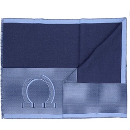 SALVATORE FERRAGAMO Mens 100% Wool Blue Striped Gancini Scarf