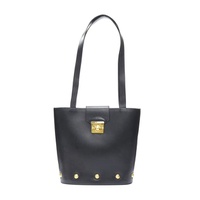 vintage black smooth leather gold clasp lock shoulder bag