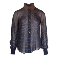 striped buttoned blouse in brown and blue silk