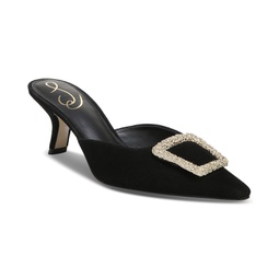 Womens Brit Embellished-Buckle Dress Mules