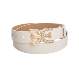 Womens Imitated Pearl Embellished Double-E Plaque Buckle Belt