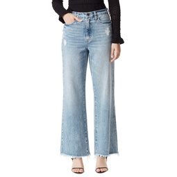 Womens Codie High-Rise Wide-Leg Fringe-Hem Jeans