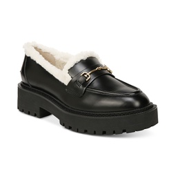 Womens Laurs Faux-Fur Lug-Sole Tailored Loafers