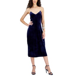 Womens Embellished-Strap Velvet Midi Dress