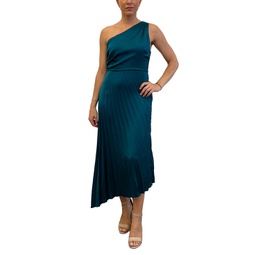 Womens One-Shoulder Pleated Midi Dress