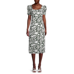 Paneled Floral-Print Dress