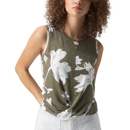 Womens Floral-Print Twist-Front Tank Top