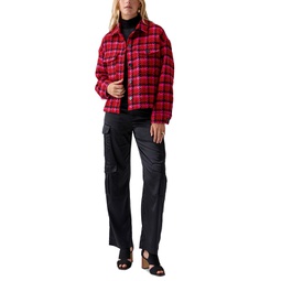 Womens Plaid Button-Front Long-Sleeve Jacket