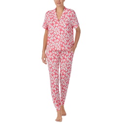 Womens 2-Pc. Notched-Collar Jogger Pajamas Set