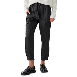 Womens High-Shine Belted Cargo Pants