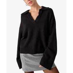 Womens Johnny Wing Collar Long-Sleeve Sweater
